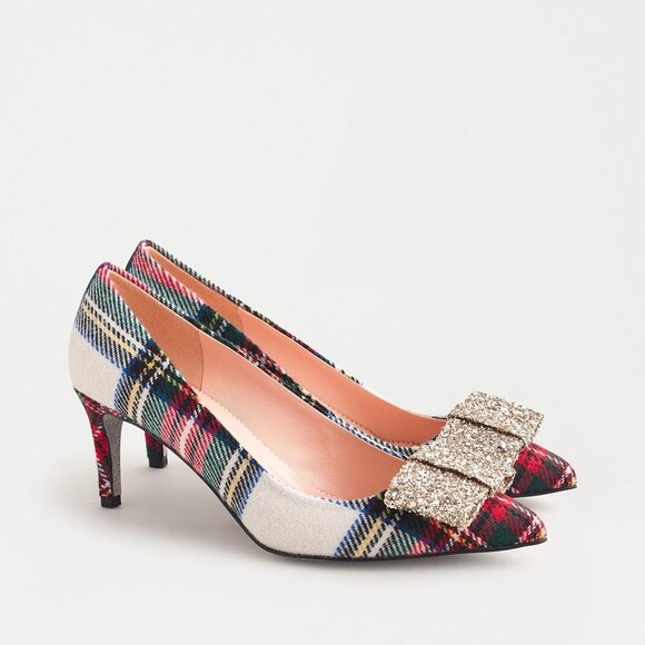 J.CREW | Colette pumps in Snowy Stewart Tartan with Glitter Bow | Size 8 - Picture 1 of 5